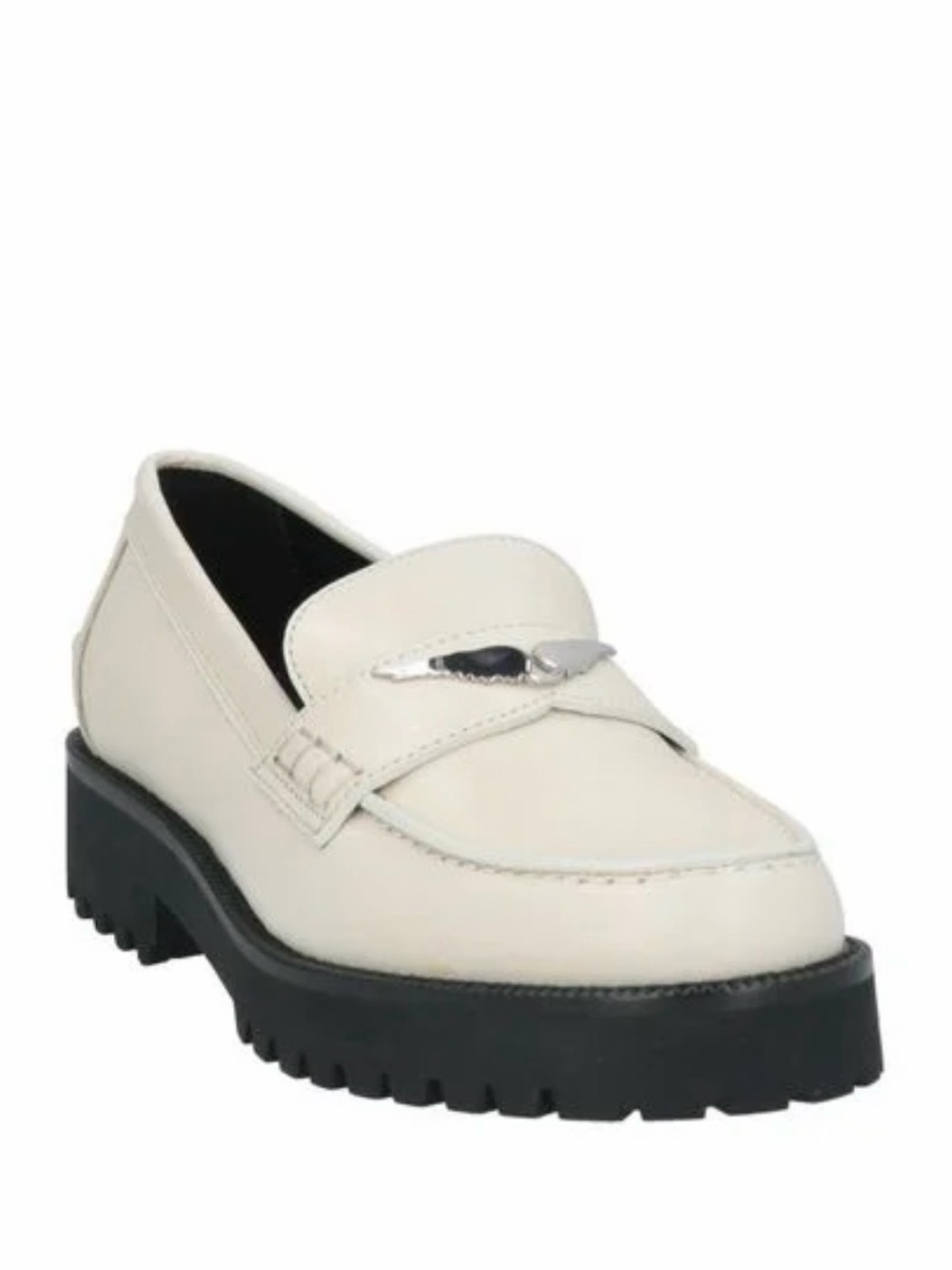 Zadig & Voltaire Cream Leather Platform Moccasins with Silver Accent